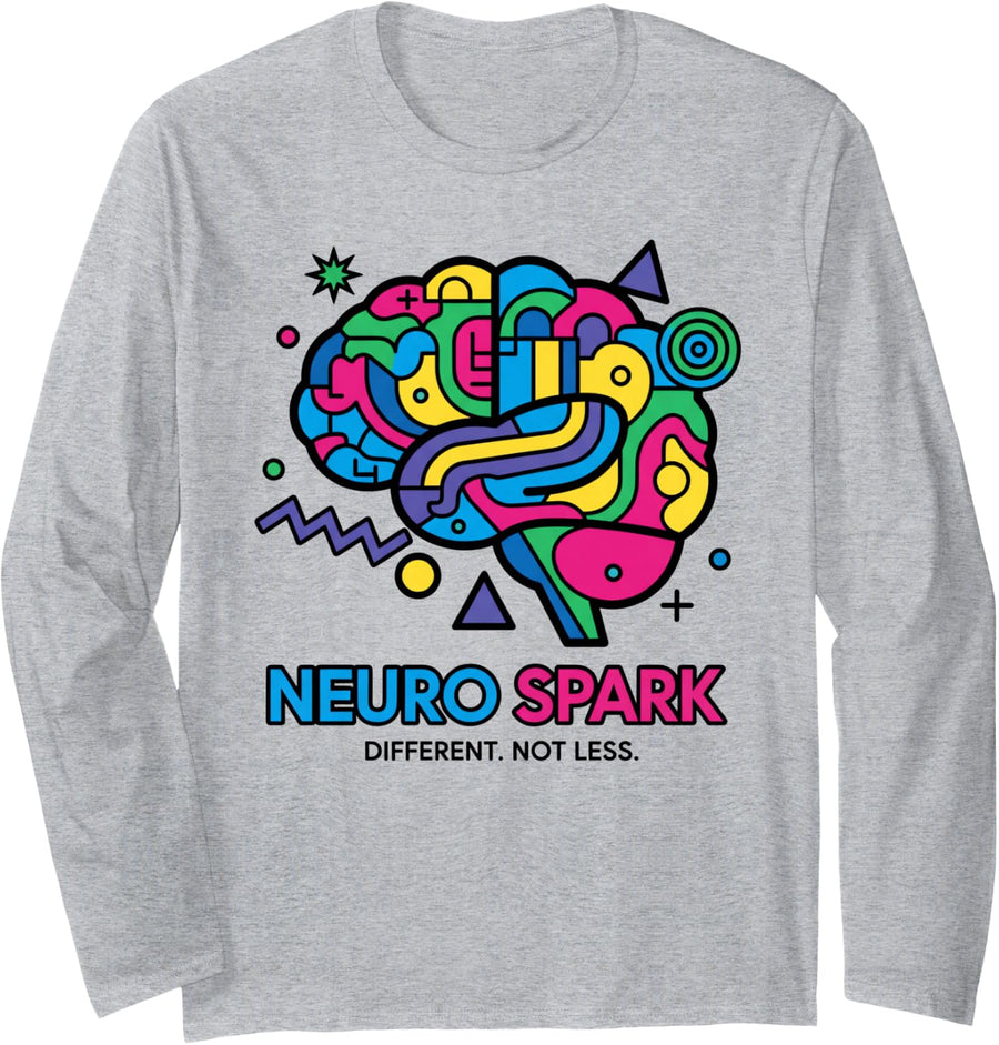 Neurodivergent Mental Health ADHD Autism Awareness Design Long Sleeve T-Shirt - Adult Unisex Heather Grey