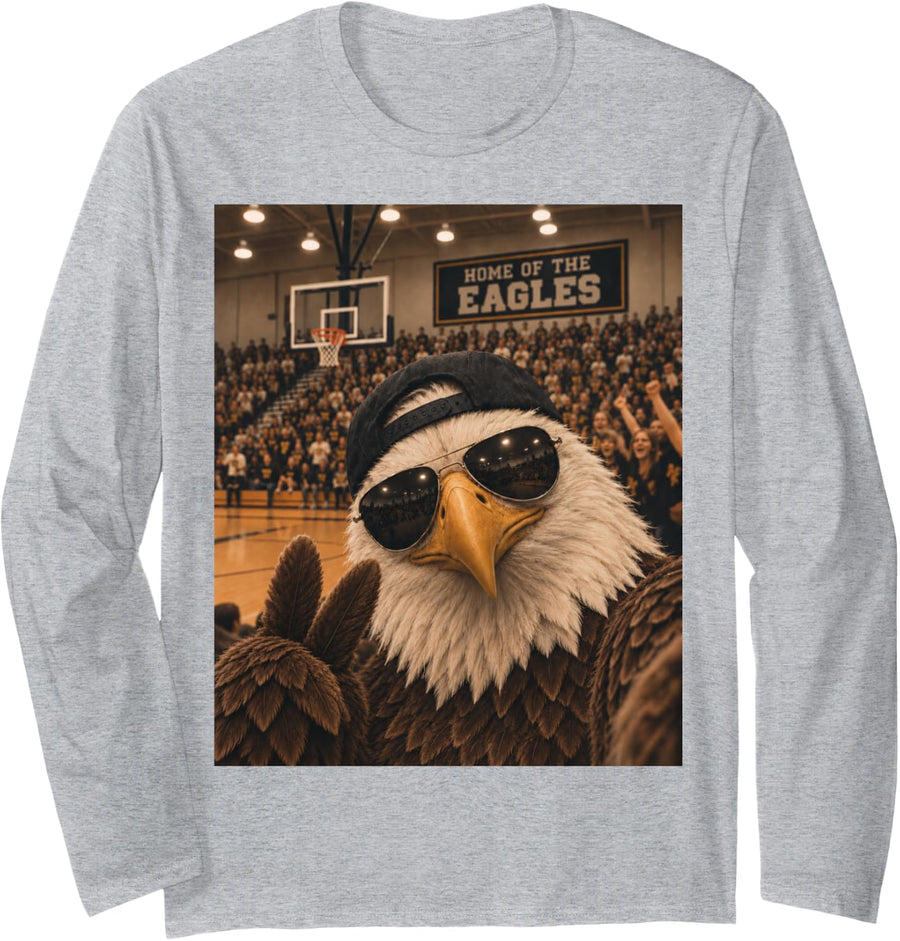 Eagle Selfie Funny Basketball Vintage Game Day Cool Mascot Long Sleeve T-Shirt - Adult Unisex Heather Grey