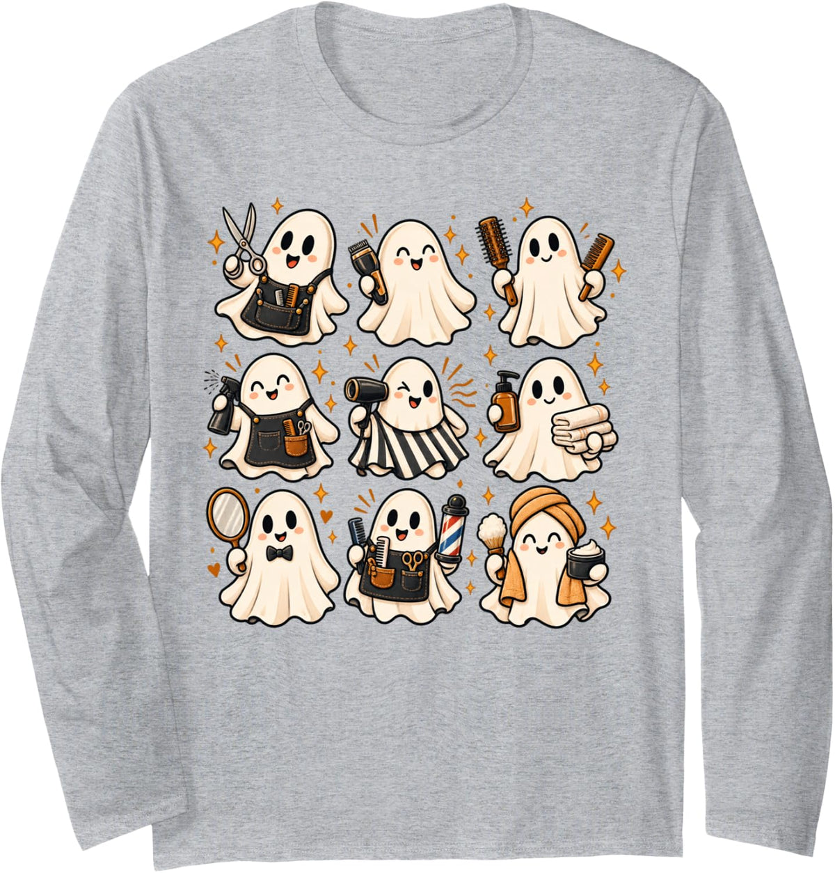 Hairdresser Ghost Halloween Spooky Ghosts Barber Hairstylist Long Sleeve T-Shirt - Adult Unisex Heather Grey