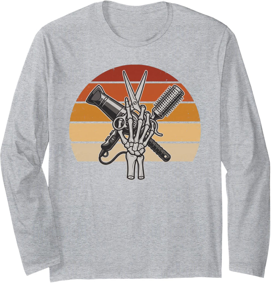 Trick or Treat Hairstylist Cosmetologist Barber Halloween Long Sleeve T-Shirt - Adult Unisex Heather Grey