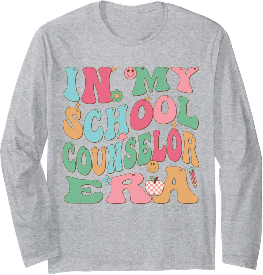in My School Counselor Era Retro Back to School Advisor Long Sleeve T-Shirt - Adult Unisex Heather Grey