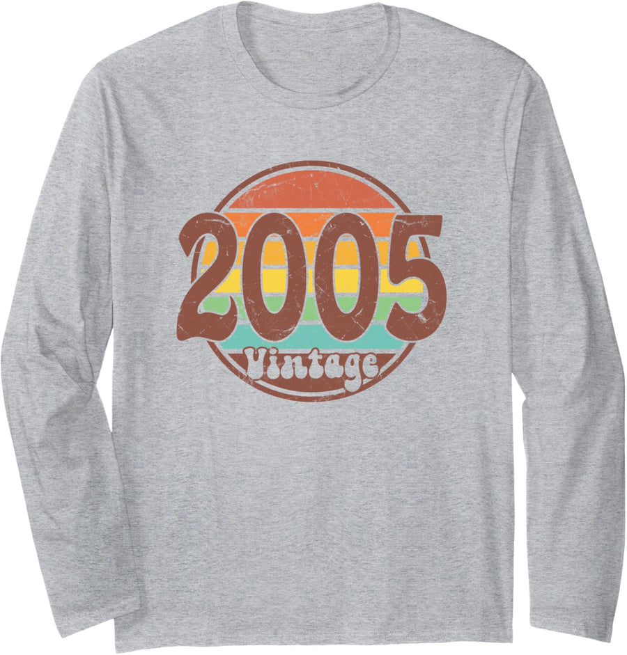 Born in 2005 Birthday, Simple Vintage Born in 2005 Birthday Long Sleeve T-Shirt - Adult Unisex Heather Grey