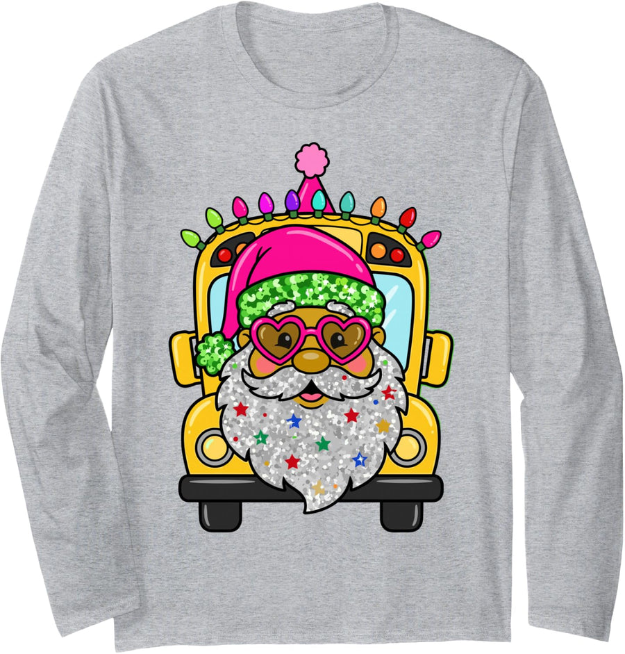 School Bus Driver Funny Christmas Santa Gnome Holiday Long Sleeve T-Shirt - Adult Unisex Heather Grey
