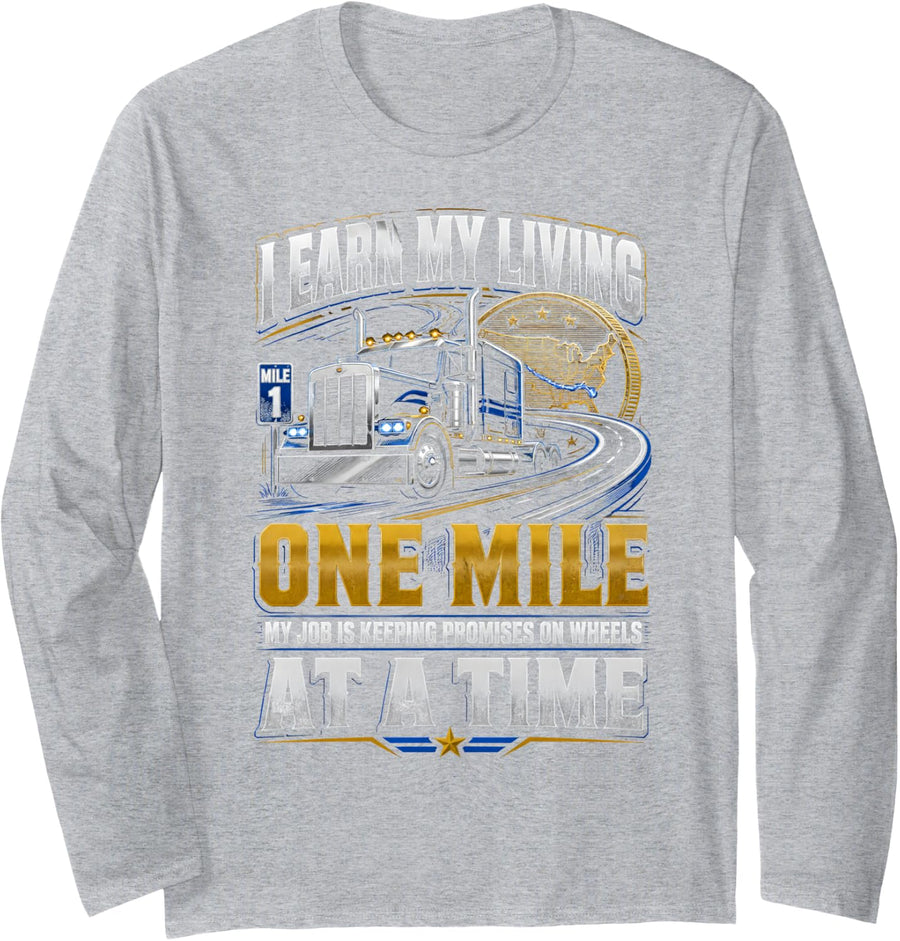 Trucker Fathers Gifts Trucking Trucker Truck Driver Long Sleeve T-Shirt - Adult Unisex Heather Grey