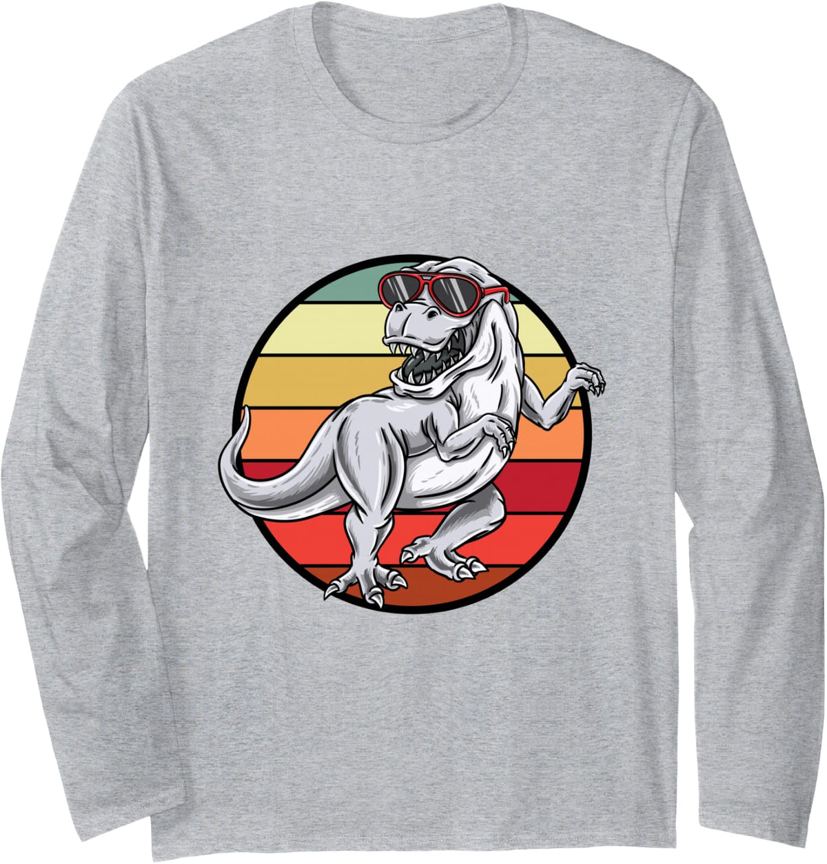 Dinosaur Lover T-Rex Vintage Long Sleeve T-Shirt - Adult Unisex Heather Grey
