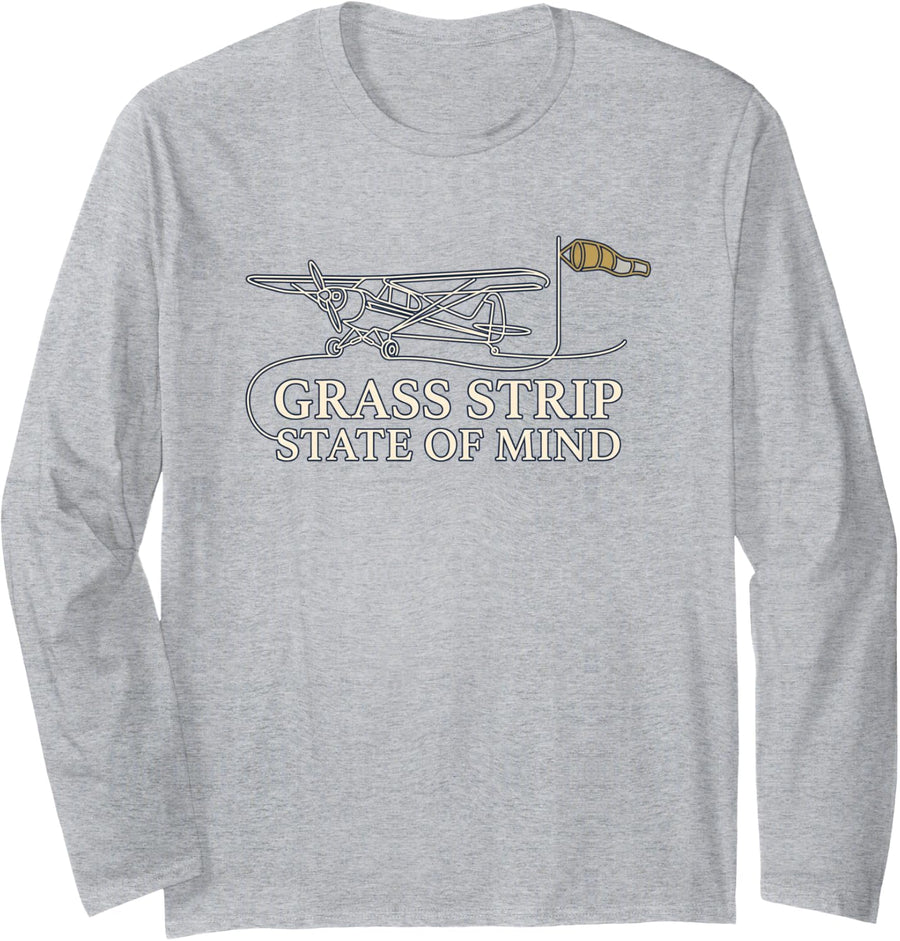 Bush Plane Taildragger Airstrip Backcountry Pilot Aviator Long Sleeve T-Shirt - Adult Unisex Heather Grey