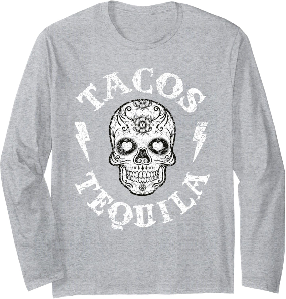 Tacos & Tequila TShirt Mexican Food Drinking Tee Men Women Long Sleeve T-Shirt - Adult Unisex Heather Grey