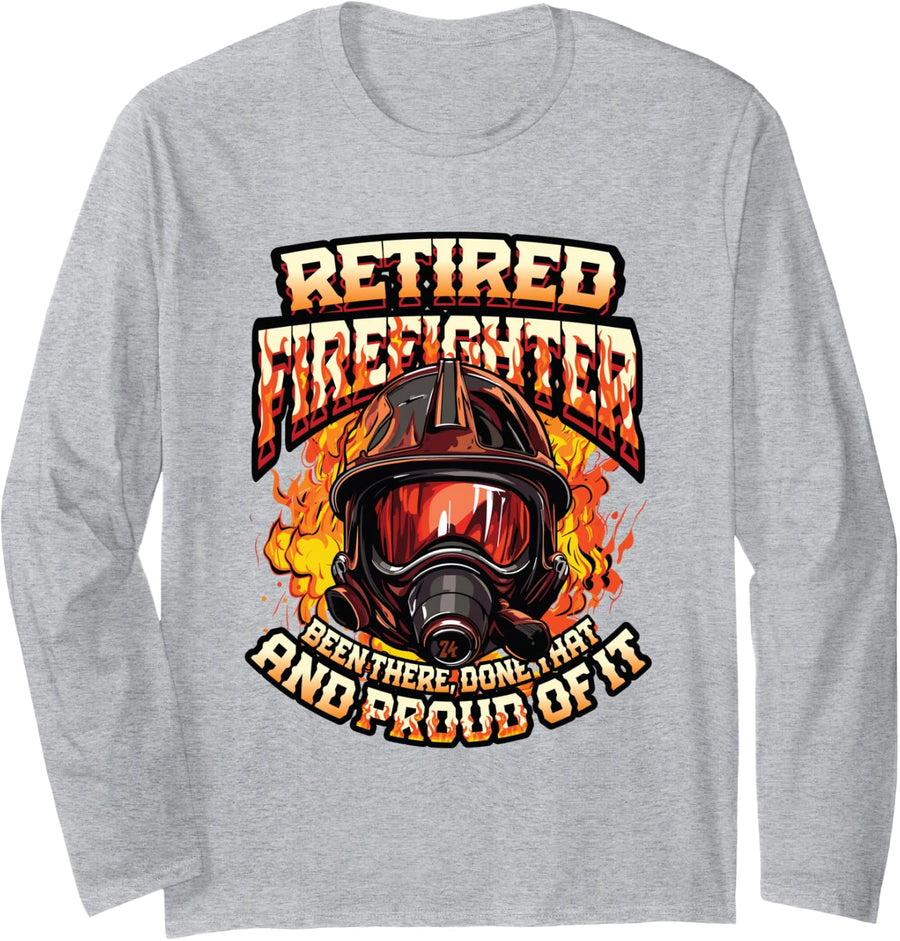 Fire Department Retired Firefighter Retirement Long Sleeve T-Shirt - Adult Unisex Heather Grey
