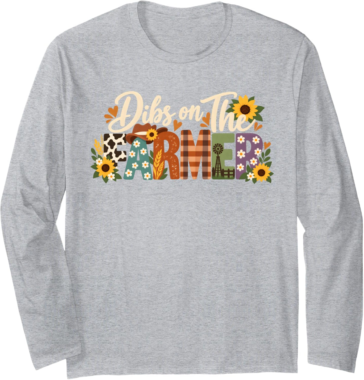 Funny Girlfriend Farmers Wife Dibs On The Farmer Long Sleeve T-Shirt - Adult Unisex Heather Grey