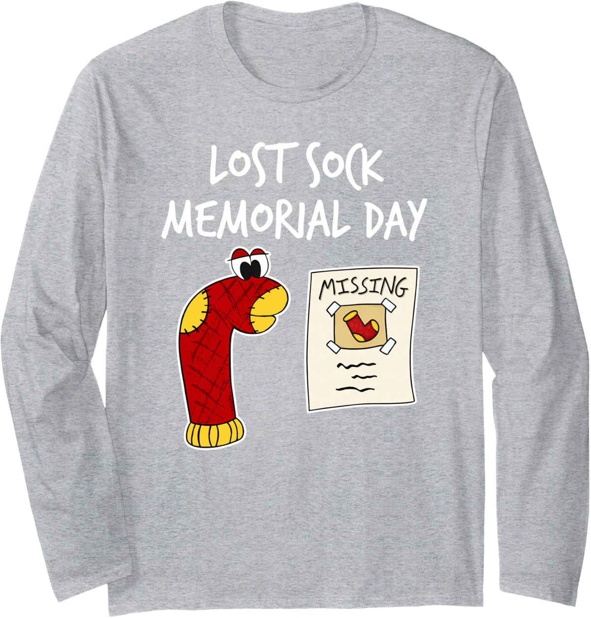 Lost Sock Memorial Day Long Sleeve T-Shirt - Adult Unisex Heather Grey