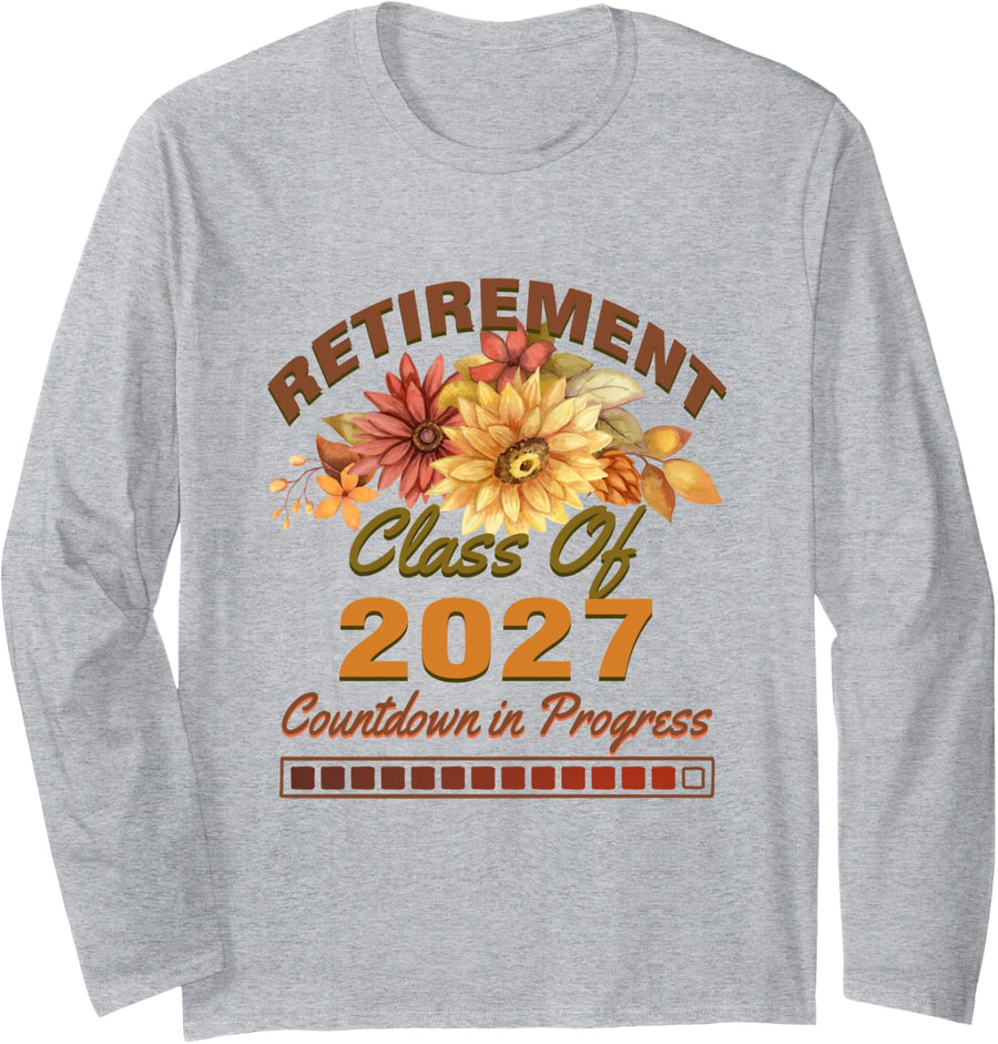 Retired Teacher Class of 2027 Happy Florid Retirement Long Sleeve T-Shirt - Adult Unisex Heather Grey