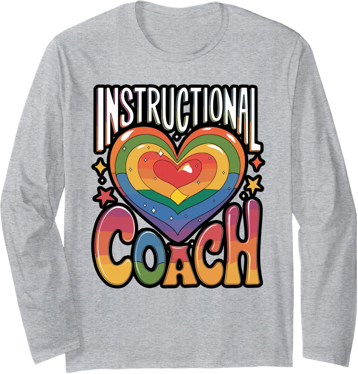 Instructional Coach Heart Word Art Long Sleeve T-Shirt - Adult Unisex Heather Grey