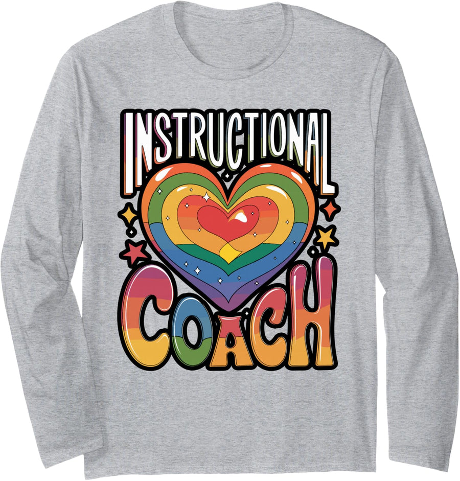 Instructional Coach Heart Word Art Long Sleeve T-Shirt - Adult Unisex Heather Grey