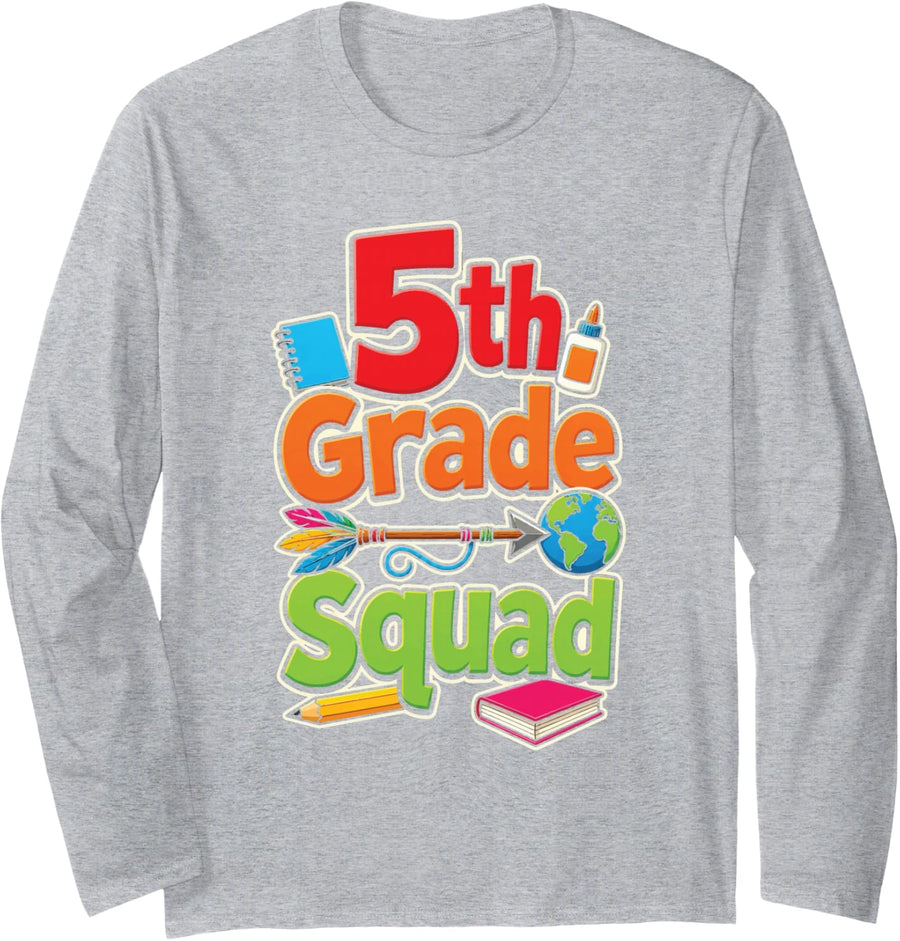 5th Grade Squad First Day of School Elementary Kids Long Sleeve T-Shirt - Adult Unisex Heather Grey