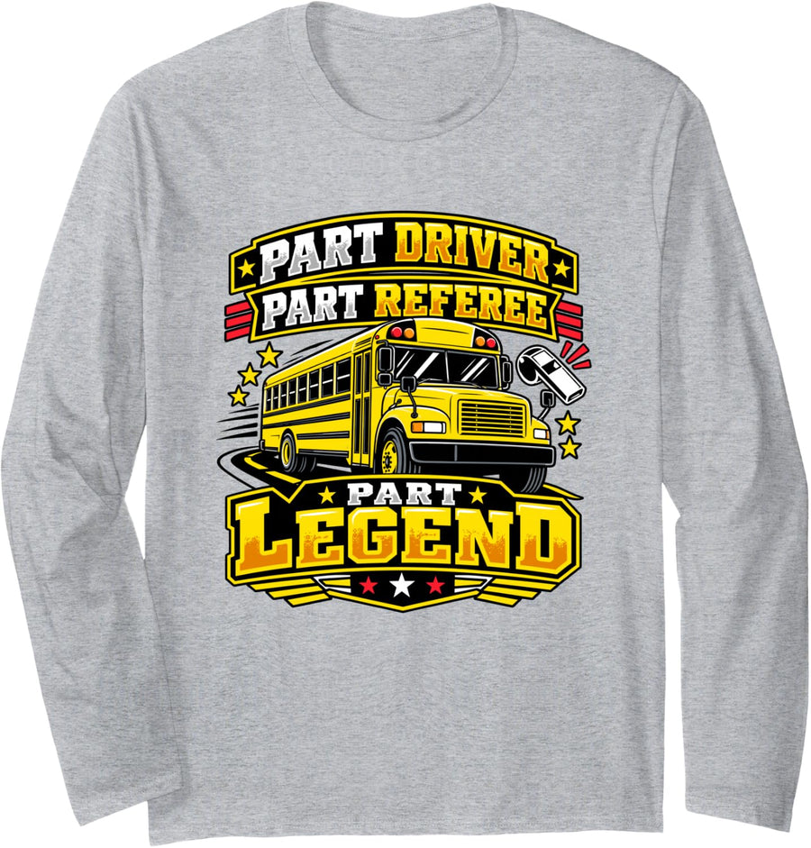 School Bus Driver Legend Long Sleeve T-Shirt - Adult Unisex Heather Grey