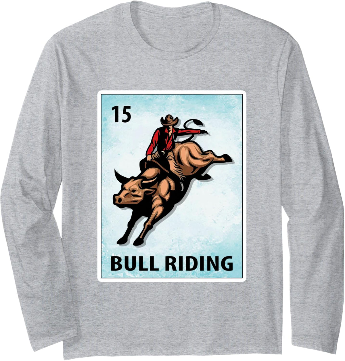 Bull Riding Mexican Rodeo Cards Long Sleeve T-Shirt - Adult Unisex Heather Grey
