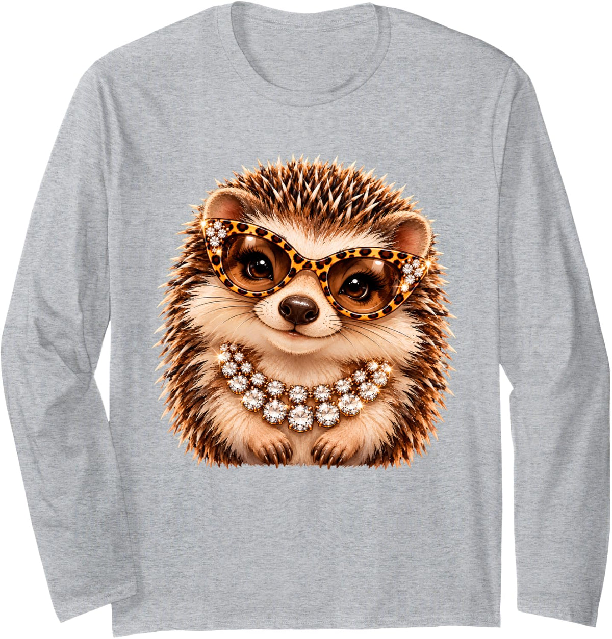 Glam Hedgehog Leopard Sunglasses Boujee Feline Animal Sassy Long Sleeve T-Shirt - Adult Unisex Heather Grey