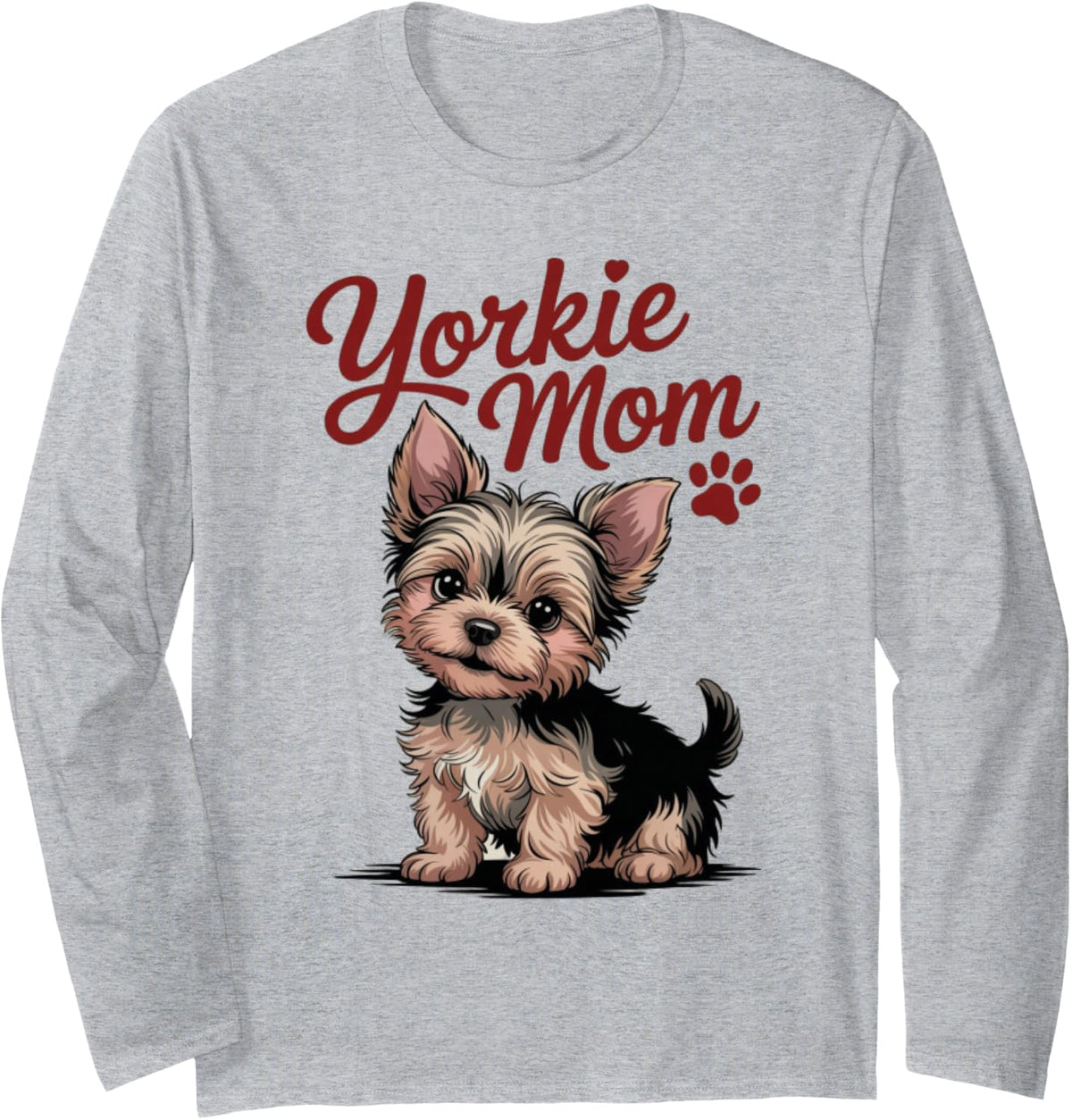 Yorkshire Terrier Mama tee Women Yorkie Dog Mom Owner Gifts Long Sleeve T-Shirt - Adult Unisex Heather Grey