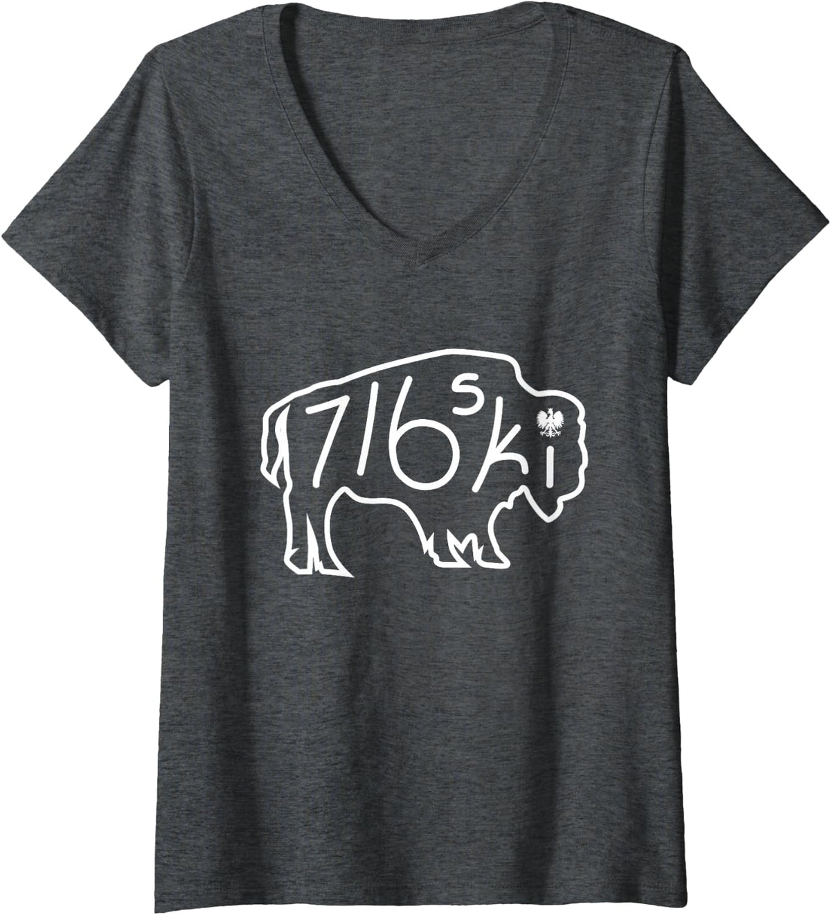 Womens 716ski - Dyngus Day Buffalo NY Polish V-Neck T-Shirt - Dark Heather Grey
