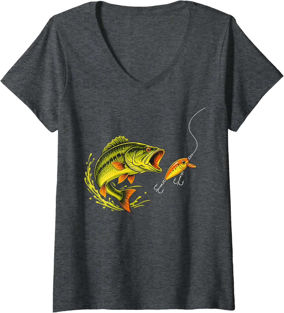 Women's River Fishing Graphic Freshwater Angler Fisherman V-Neck T-Shirt - Dark Heather Grey