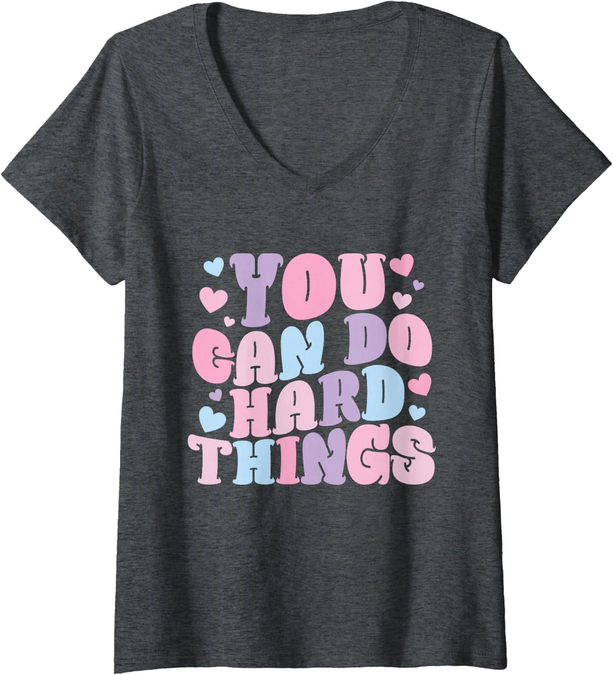 Women's You Can Do Hard Things Back to School Test Day Girls Women V-Neck T-Shirt - Dark Heather Grey