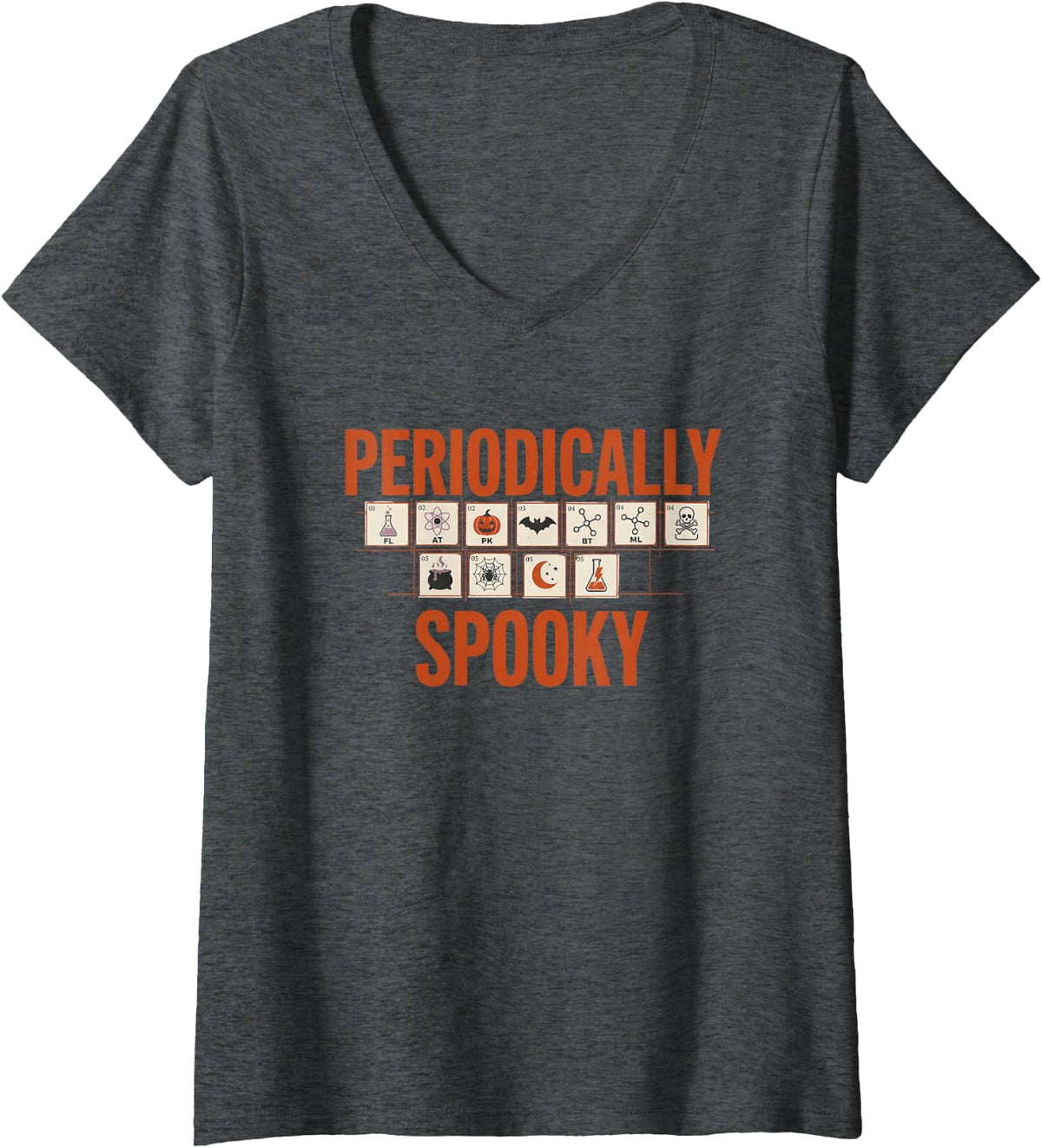 Women's Periodically Spooky Chemistry Halloween Science V-Neck T-Shirt - Dark Heather Grey