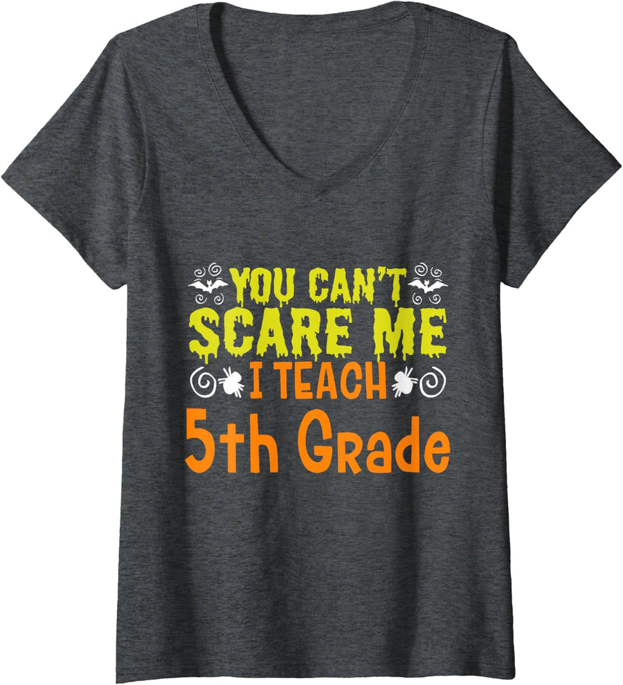 Women's Funny Halloween Costume for Fourth Grade Teachers V-Neck T-Shirt - Dark Heather Grey