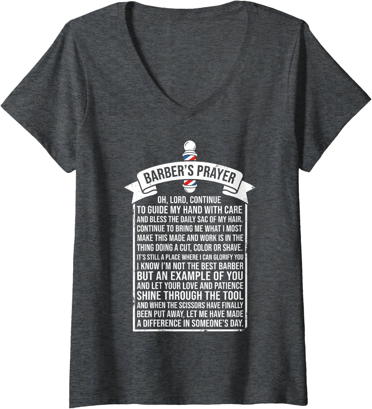 Women's Barber's Prayer Faith Hair Stylist Barber Shop Hairdresser V-Neck T-Shirt - Dark Heather Grey
