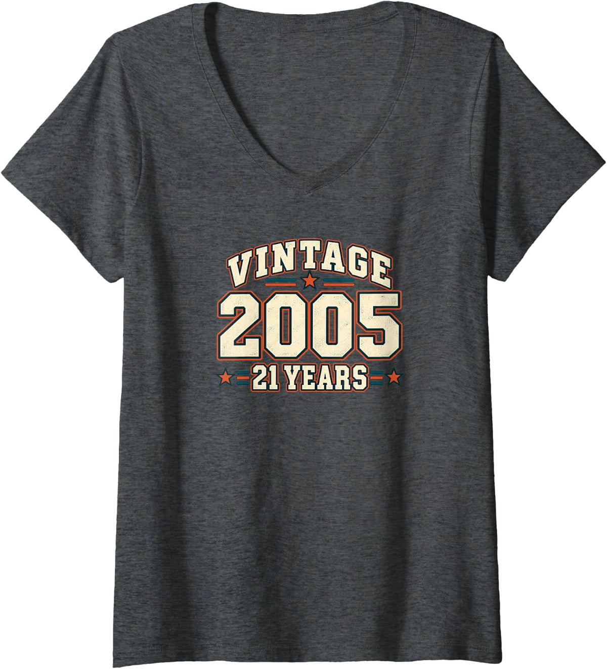 Women's Vintage 2005 21st Birthday Retro Collegiate 21 Years V-Neck T-Shirt - Dark Heather Grey