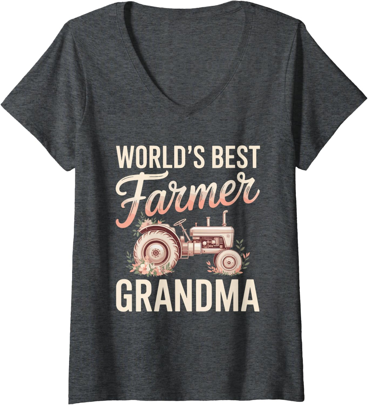 Women's World's Best Farmer Grandma Farming V-Neck T-Shirt - Dark Heather Grey