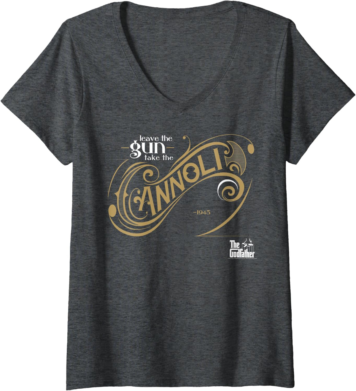 Womens The Godfather Leave The Gun Take The Cannoli V-Neck T-Shirt - Dark Heather Grey