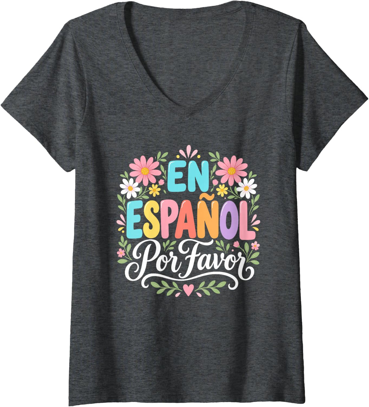 Women's En Español Por Favor Spanish Teacher Back to School V-Neck T-Shirt - Dark Heather Grey