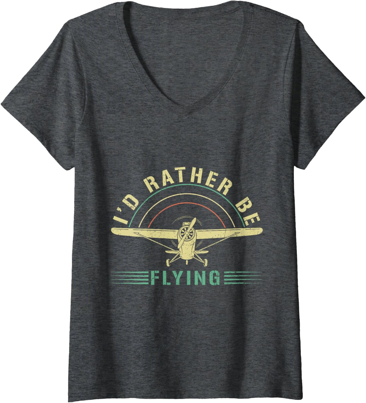 Women's I'd Rather Be Flying Vintage C172 Skyhawk Airplane Pilot V-Neck T-Shirt - Dark Heather Grey