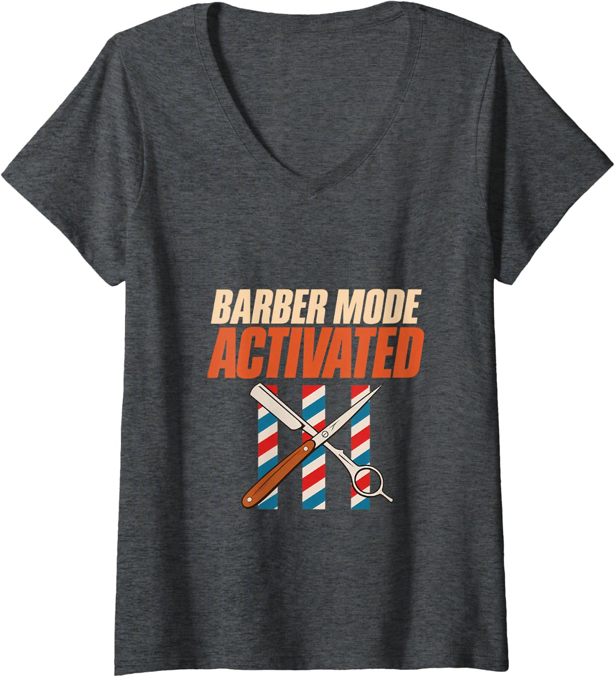Women's Barber Mode Activated Barbershop Hairstylist Haircut Fade V-Neck T-Shirt - Dark Heather Grey