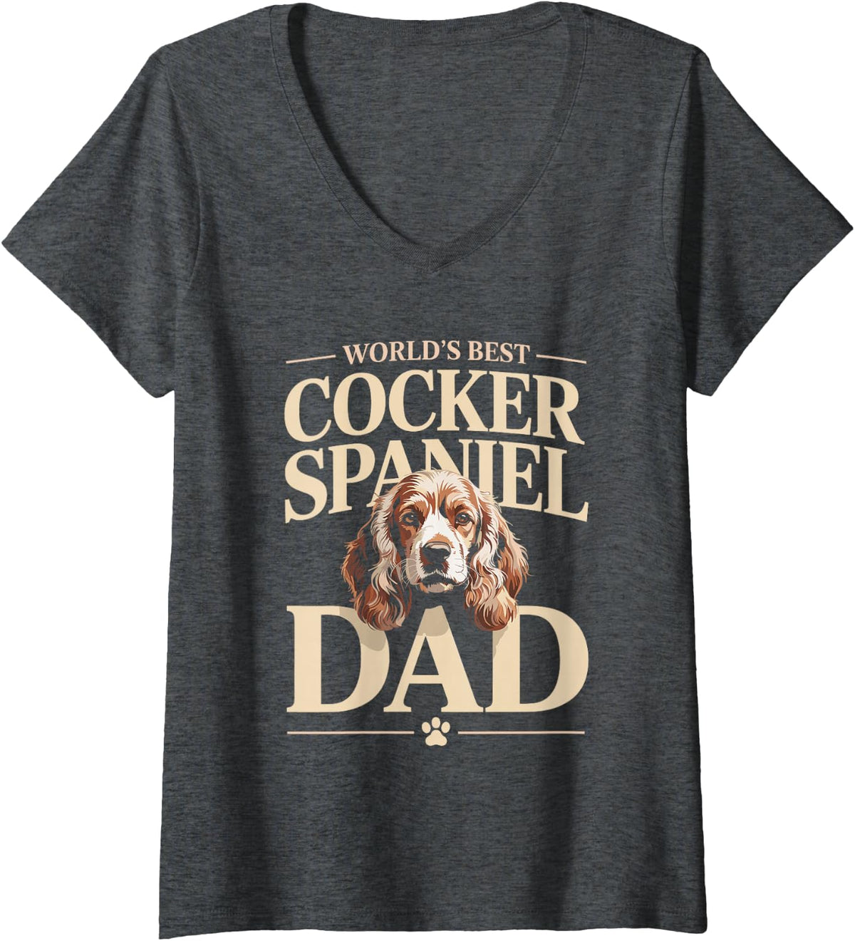Women's World's Best Cocker Spaniel Dad Owner Lover V-Neck T-Shirt - Dark Heather Grey