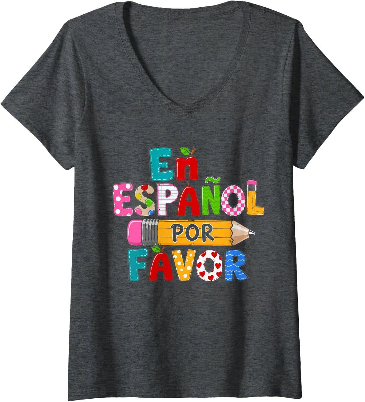 Women's En Español Por Favor Spanish Teacher Maestra De Español Kids V-Neck T-Shirt - Dark Heather Grey