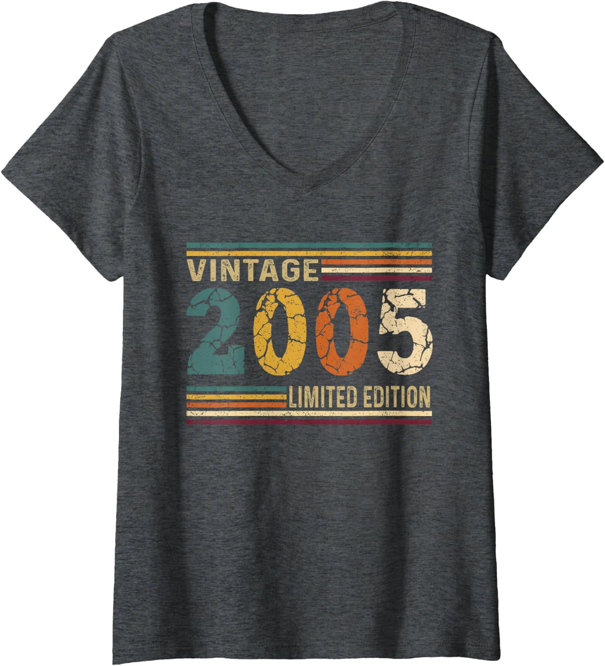 Women's Vintage 2005 Limited Edition Classic Year Birth of Birthday V-Neck T-Shirt - Dark Heather Grey