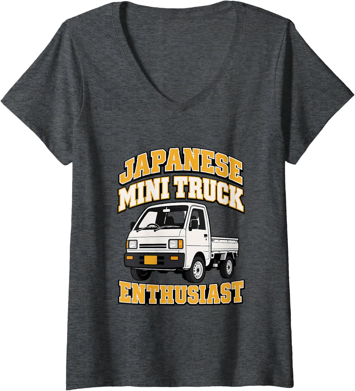 Women's Japanese Mini Truck Enthusiast Kei Truck Driver Kei Car V-Neck T-Shirt - Dark Heather Grey