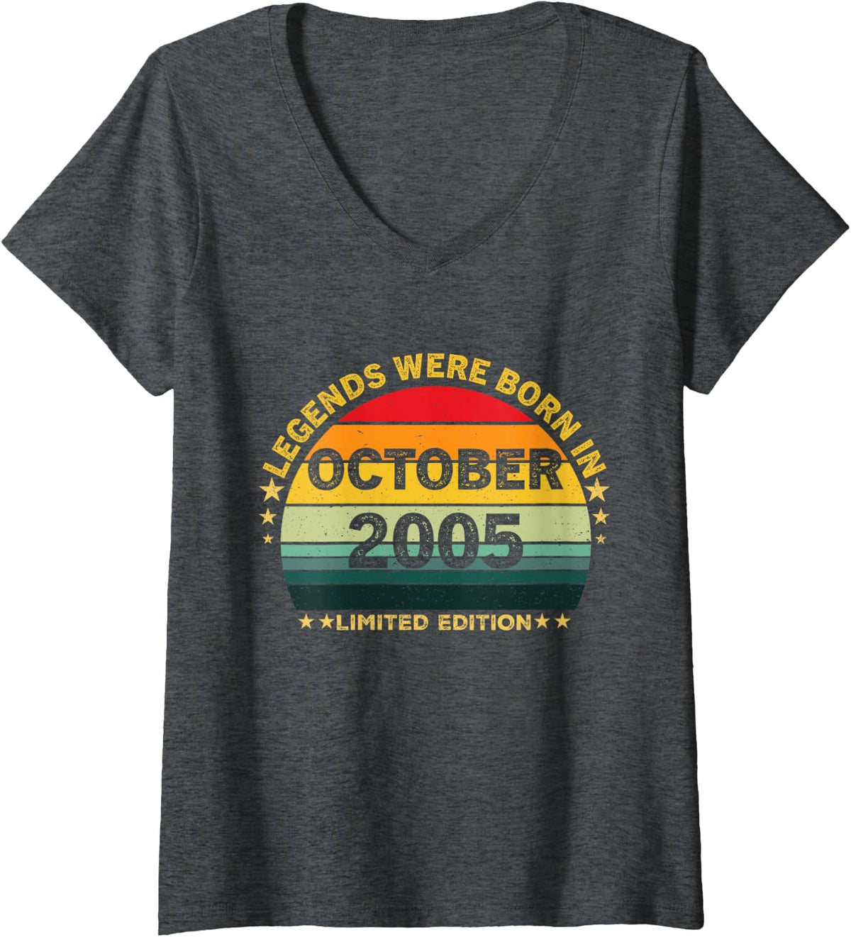 Women's Retro 21st Birthday Legends were Born in October 2005 V-Neck T-Shirt - Dark Heather Grey