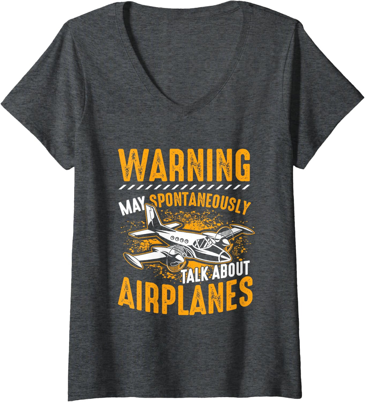 Women's Warning May Spontaneously Talk About Airplanes Pilot V-Neck T-Shirt - Dark Heather Grey