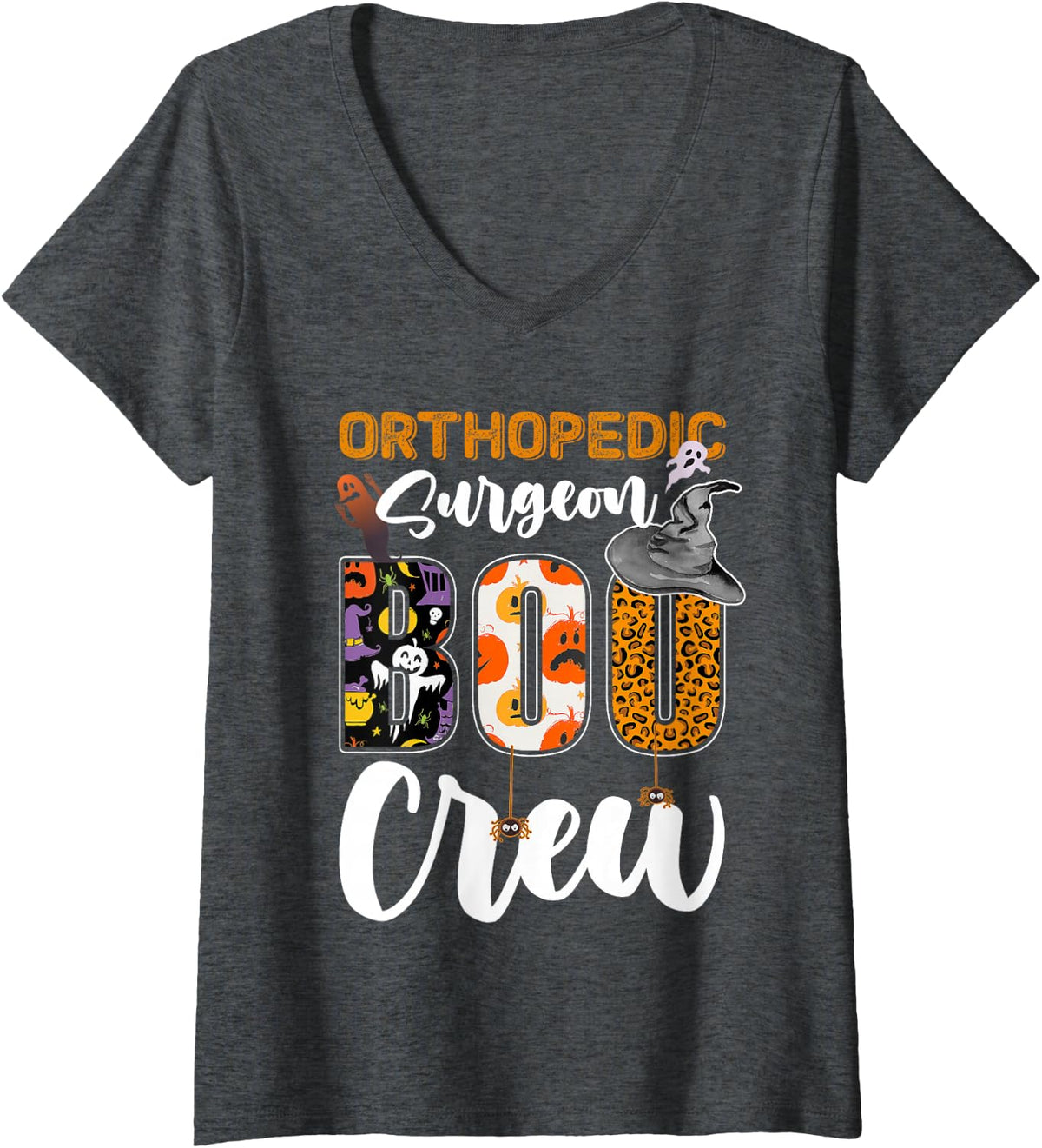 Women's Orthopedic Surgeon Boo Crew Halloween Costume Matching V-Neck T-Shirt - Dark Heather Grey