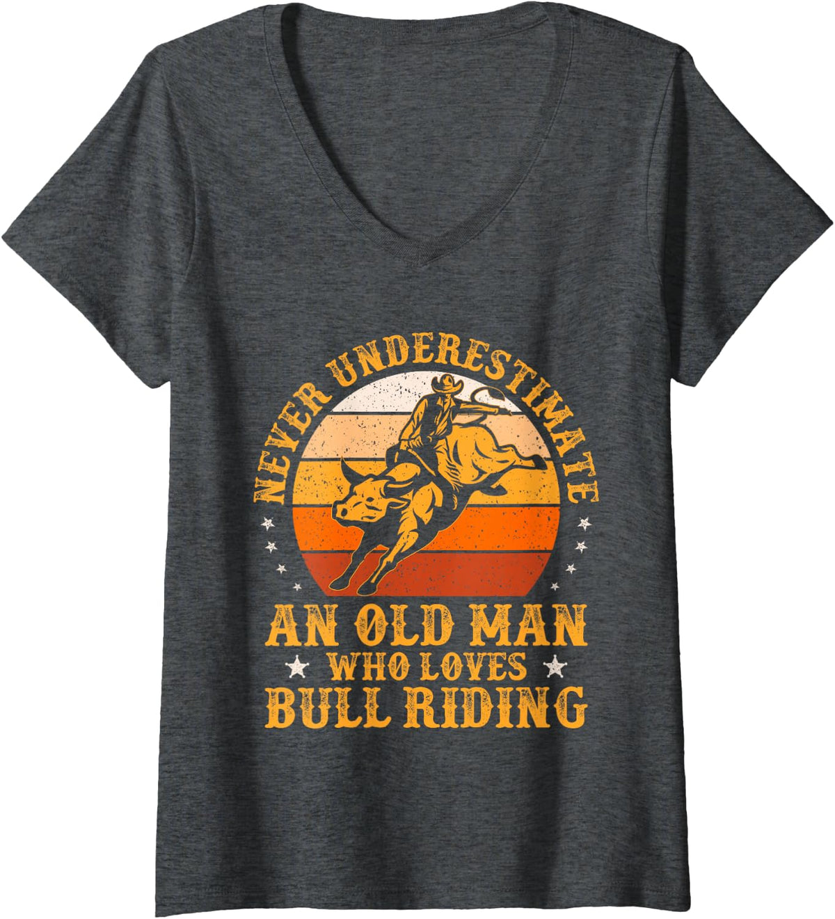Women's Never Underestimate an Old Man Who Loves Bull Riding Vintage V-Neck T-Shirt - Dark Heather Grey