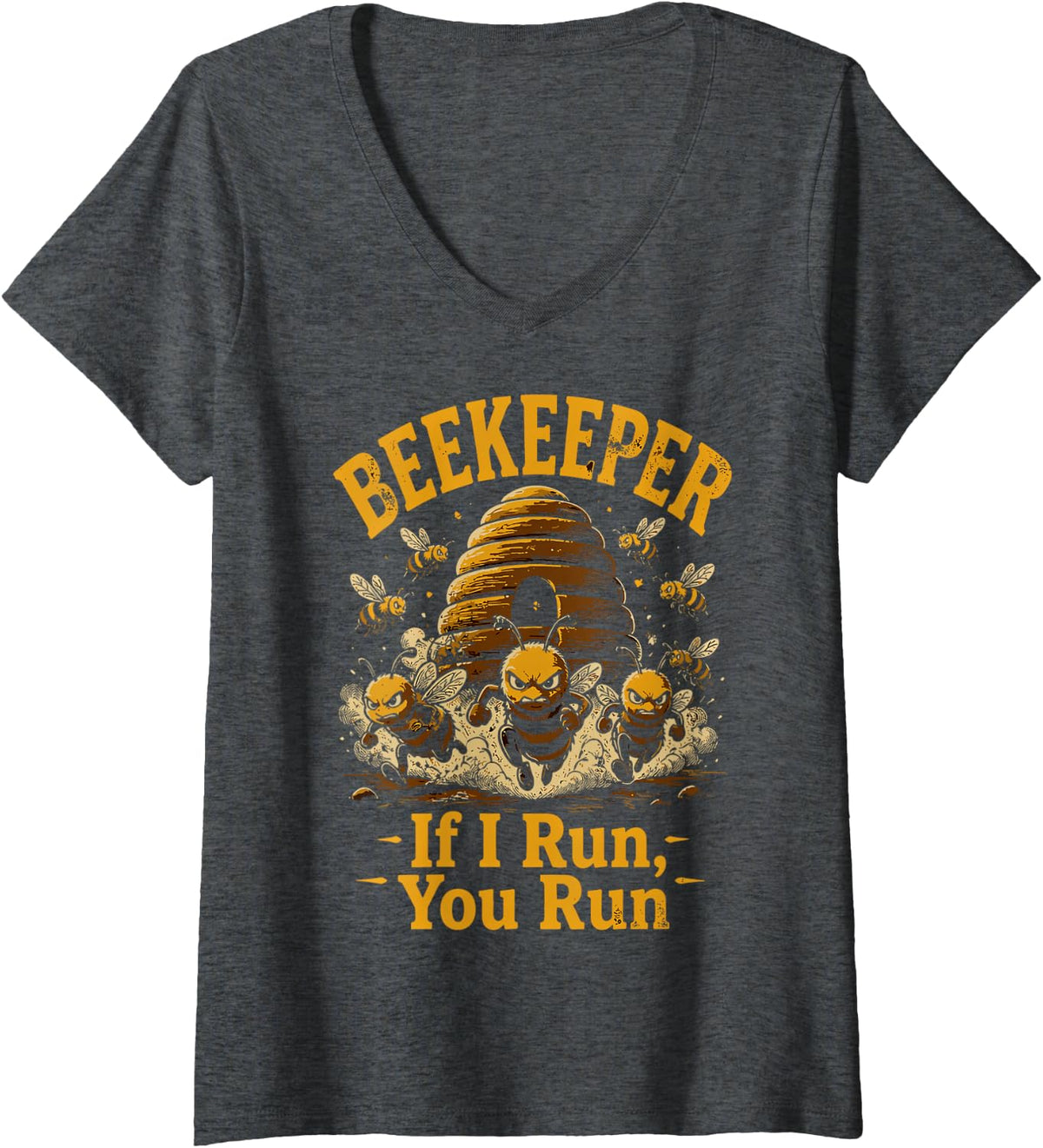 Women's Beekeeper If I Run You Run Beekeeping Bees Beekeeper V-Neck T-Shirt - Dark Heather Grey