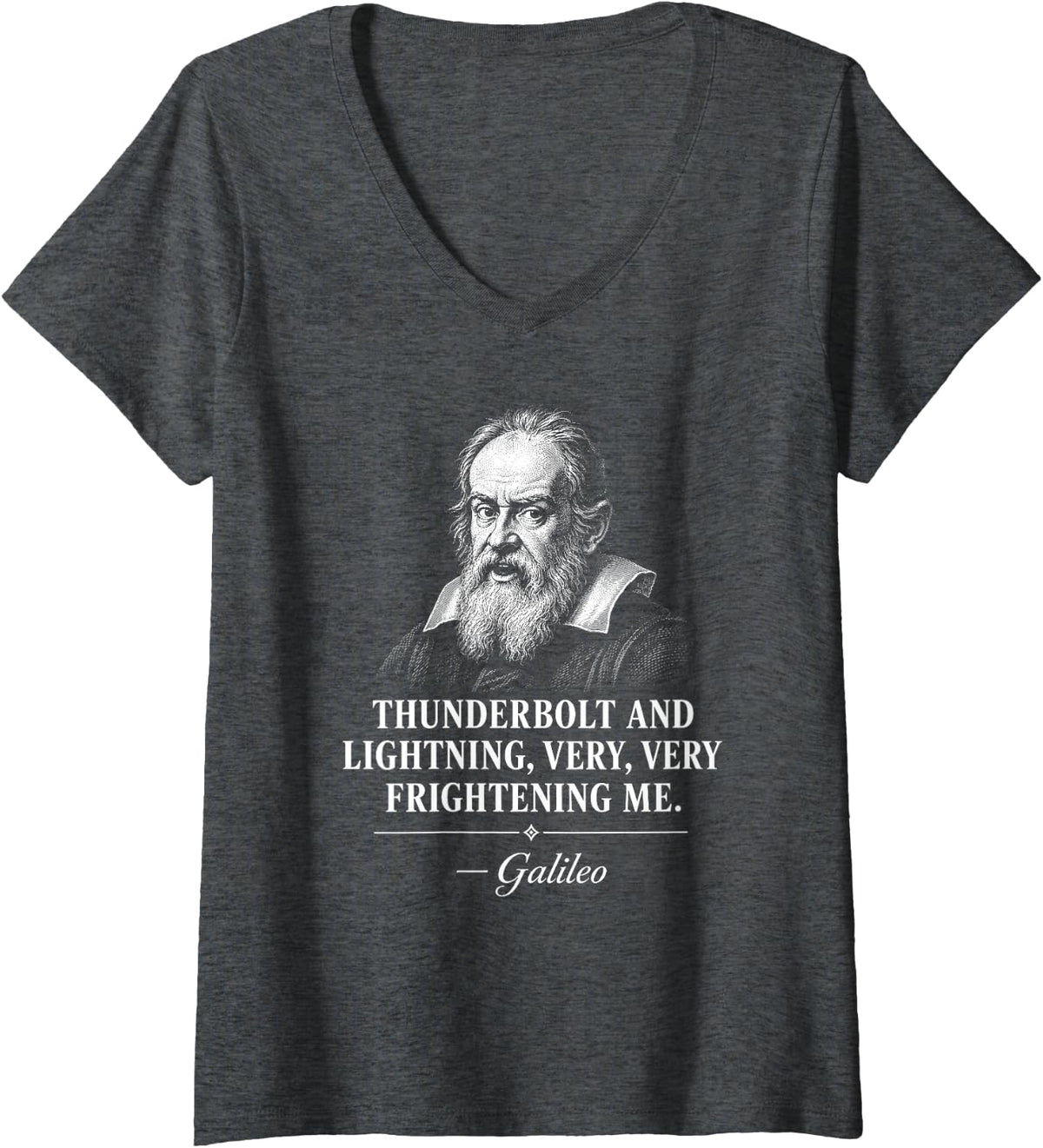 Women's Thunderbolt and Lightning Galileo Astronomy Meme V-Neck T-Shirt - Dark Heather Grey