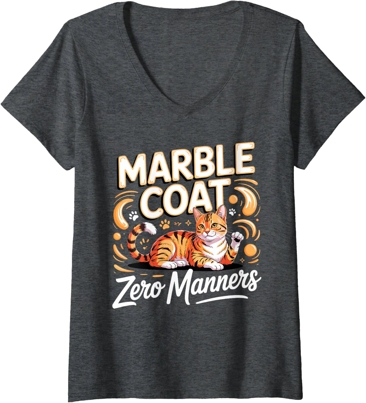 Women's Marble Coat Zero Manners Bengal Cat V-Neck T-Shirt - Dark Heather Grey