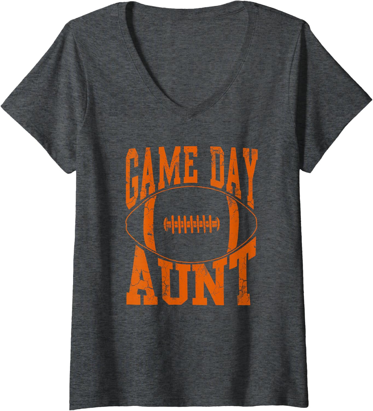 Women's Game Day Aunt Orange Football Auntie Gift V-Neck T-Shirt - Dark Heather Grey
