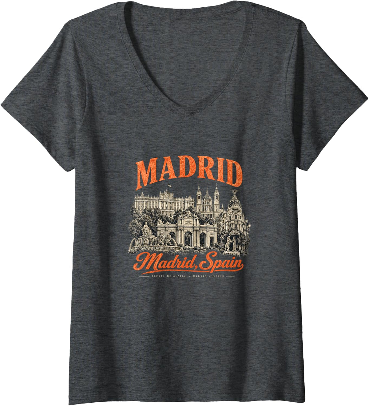Women's Spain Madrid Spanish Souvenir España Flag Reminder V-Neck T-Shirt - Dark Heather Grey