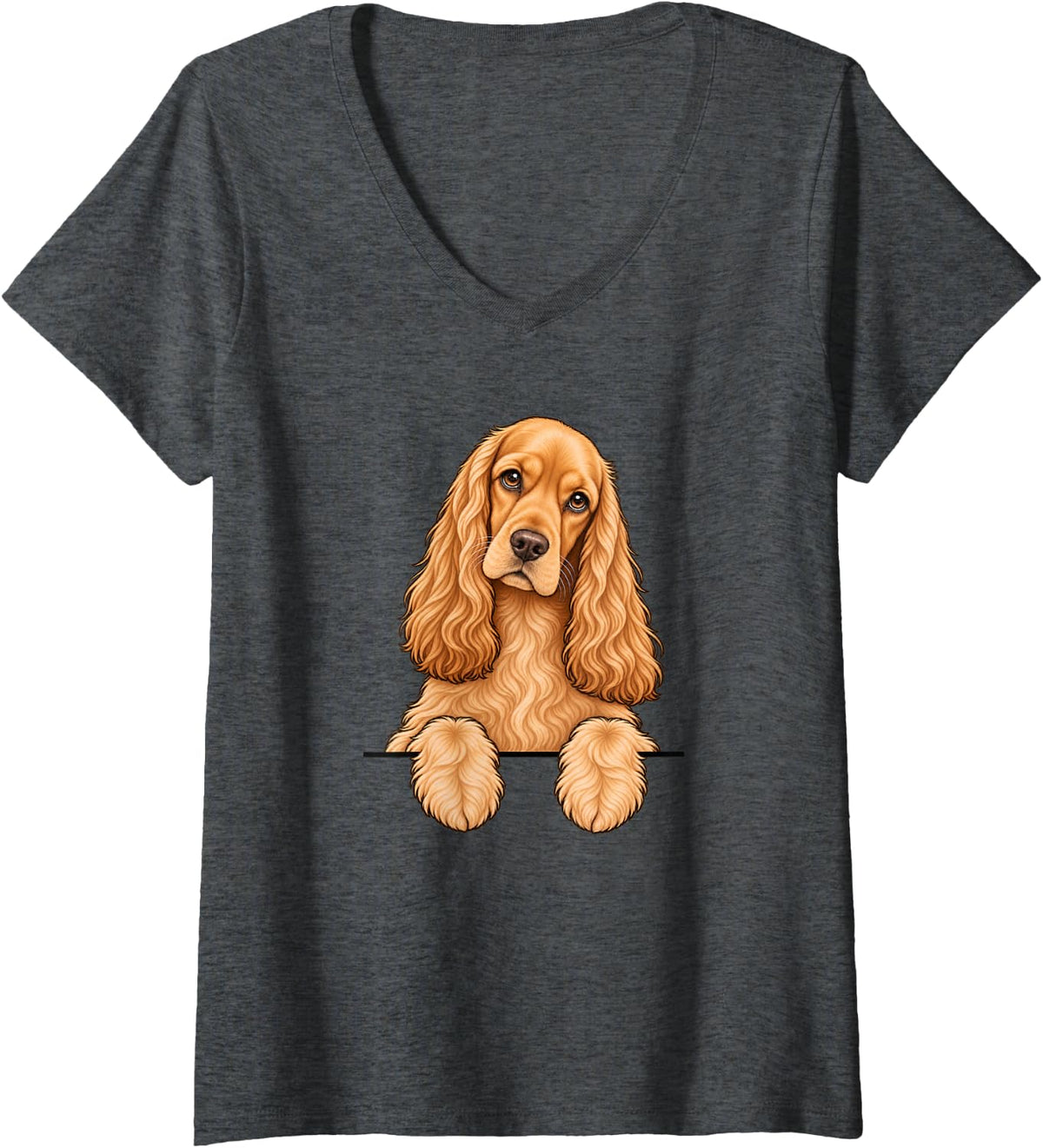 Women's Womens Moms Peeking Pocket English Cocker Spaniel Dog Lover V-Neck T-Shirt - Dark Heather Grey