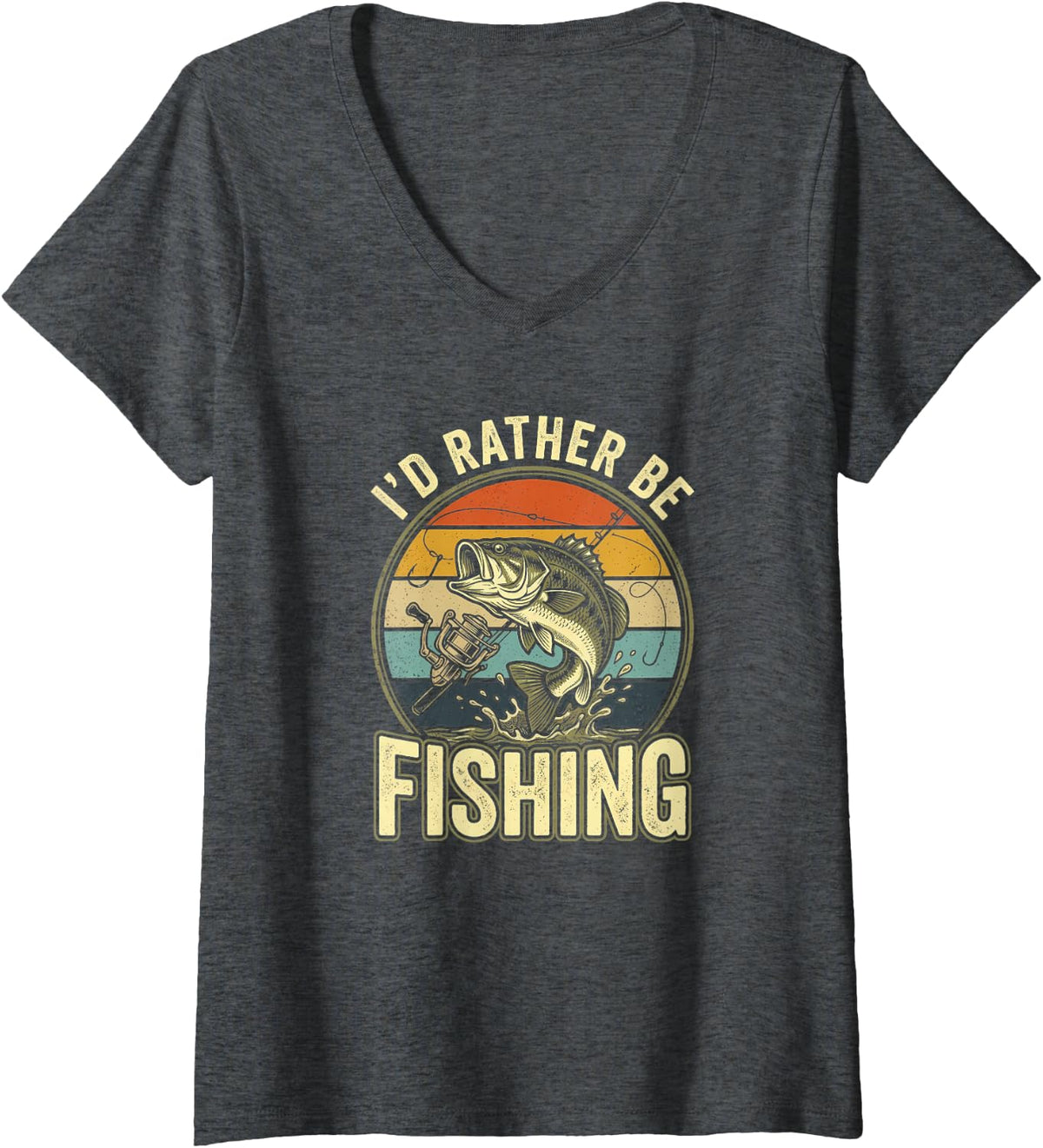 Women's Rather Fishing Largemouth Bass Angler Lake Outdoors Vintage V-Neck T-Shirt - Dark Heather Grey
