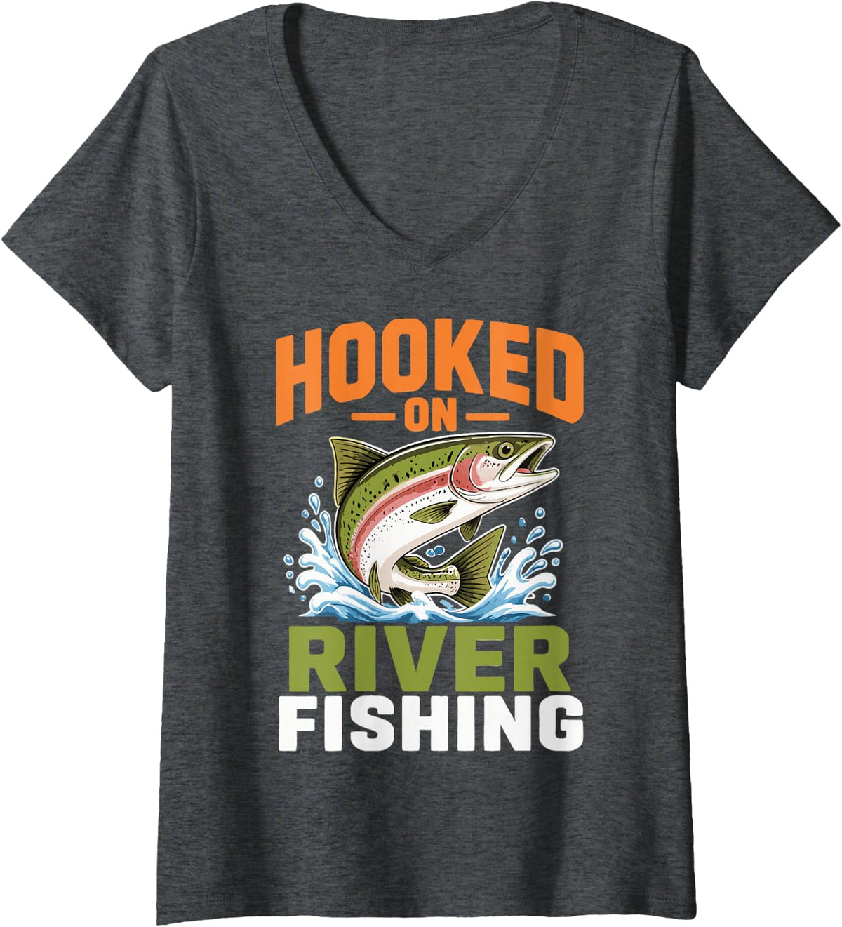 Women's Funny River Fishing Lover Freshwater Angler Fisherman V-Neck T-Shirt - Dark Heather Grey